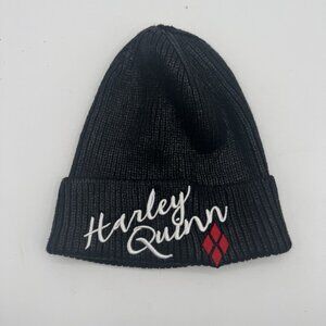 DC Comics Harley Quinn Beanie Black Sparkle Metallic Comics Winter Embroidered